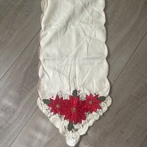 Satin cloth 86” x 13” table runner Christmas holiday embroidered poinsettia